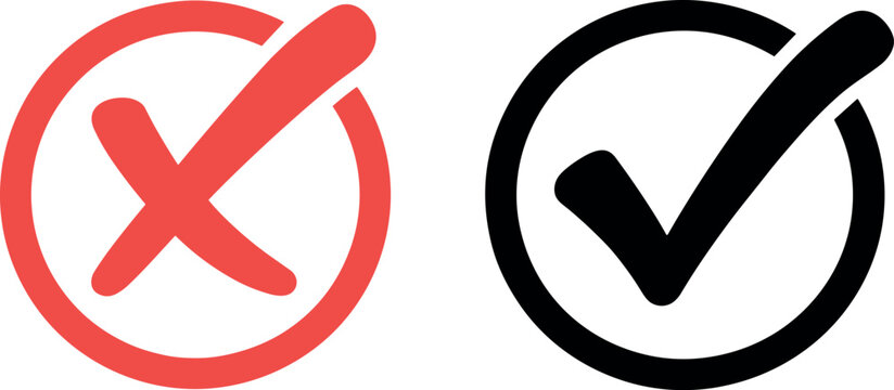 Contrast between incorrect and correct validation icons with red cross and black checkmark