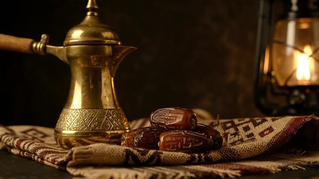Traditional Arabic Coffee Setup with Dates.