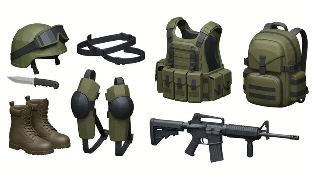 Military tactical gear and equipment for combat situations