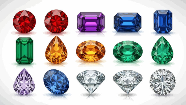 Colorful precious gemstones in various cuts and shapes displayed