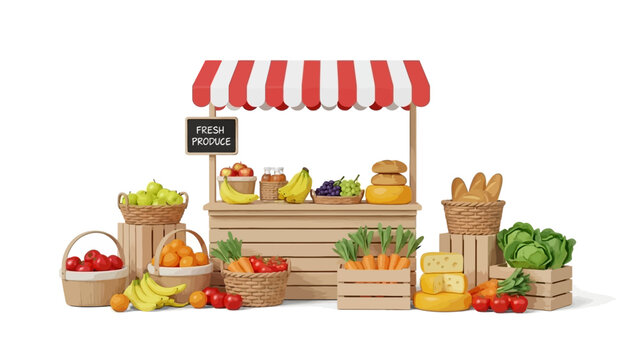 Fresh produce stand with various fruits and vegetables displayed