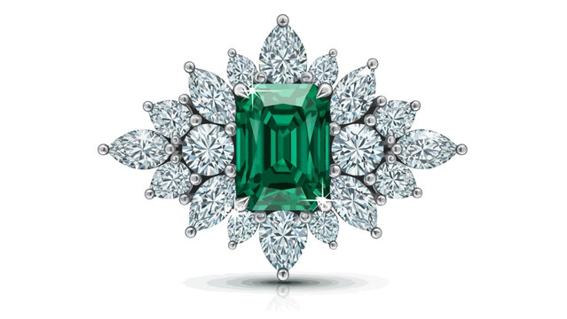 Stunning green emerald ring with sparkling diamond halo design