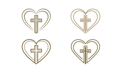 Obraz premium Heart shape cross line art design isolated on white background for love faith and spirituality concept 