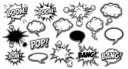 Speech bubbles comic book style with boom and bang effects featuring pop, illustration, graphic with bubble and © MST