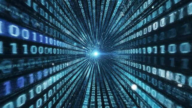 Abstract digital binary code tunnel background loop animation