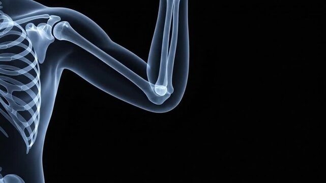 X ray of a human leg and lower torso with highlighted knee joint