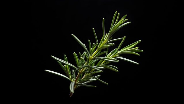 Isolated Rosemary herb, fresh aromatic evergreen flavoring plant with needle-like leaves
