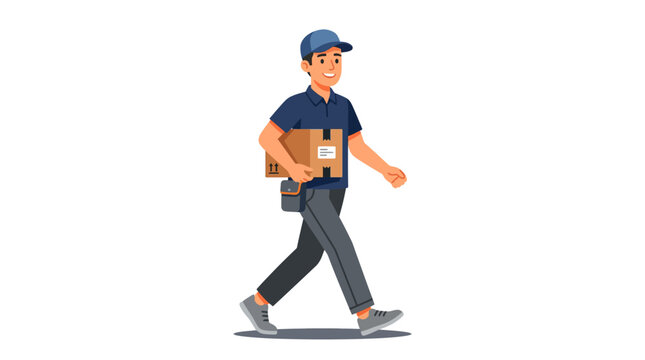 Delivery man walking with package box.