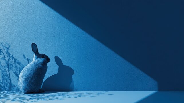 bunny shadow blue background on a blue background