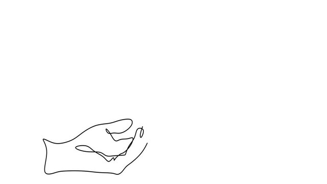 Animated self drawing of continuous line draw hand holding butterflies. Beautiful flying moth. Full length one line animation. 4K