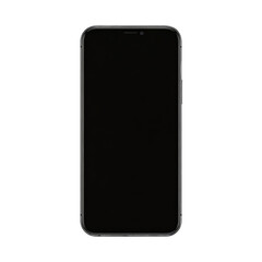 Naklejka premium Sleek modern smartphone with a black display and metallic frame is presented frontally on a solid white background.