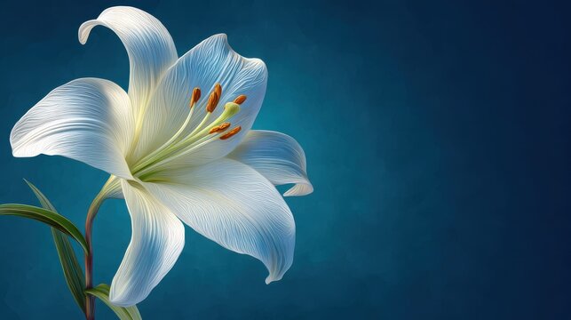 easter lily white blue on a blue background