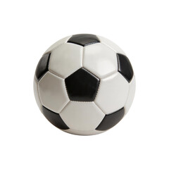 Fototapeta premium Classic soccer ball featuring alternating black pentagonal and white hexagonal panels sits isolated on a clean white background.