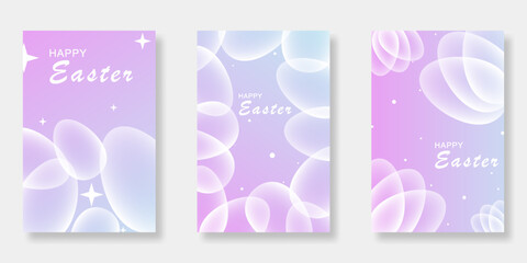Fototapeta premium Happy Easter poster background vector set. Abstract gradient cover design with easter egg illustration. Suitable for greeting card, banner, website and ads.
