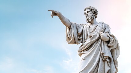 Obraz premium Ancient Greek Philosopher Statue Symbolizes Wisdom Leadership Under Soft Sunlight Sky