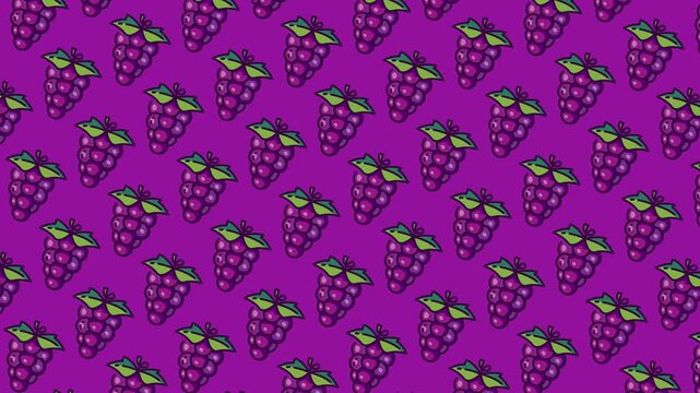 Looping animation of Grapes and Leaves in Vibrant Purple Pattern Design