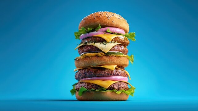 burger stack blue background on a blue background