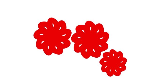 Simple illustration of three vibrant red stylized flower shapes on white