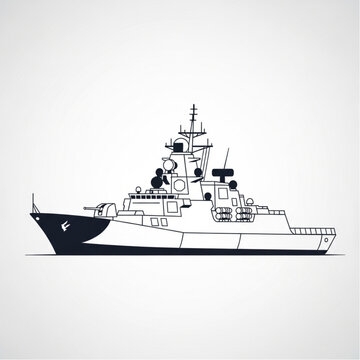 Warship Silhouette Illustration on White Background.