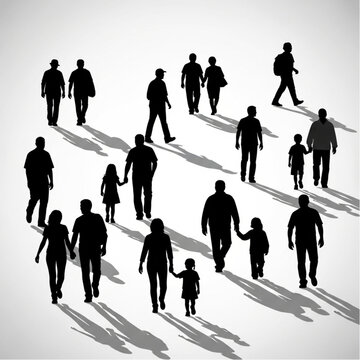 Silhouettes of People Walking in Various Directions.