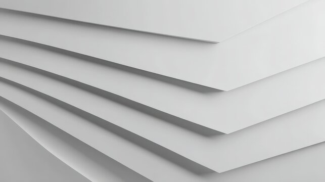 Abstract layered white paper sheets forming clean geometric diagonal lines and shadows,