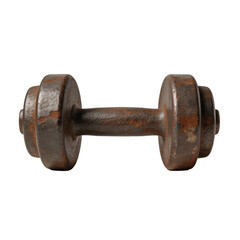 Fototapeta premium Old cast iron dumbbell with heavy rust and corroded texture rests on a clean white surface.