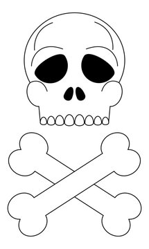 Calavera con huesos en forma de cruz. Ilustraci&oacute;n con estilo caricatura. Vector para sitio web, folleto, app, fiesta de Halloween y otros.