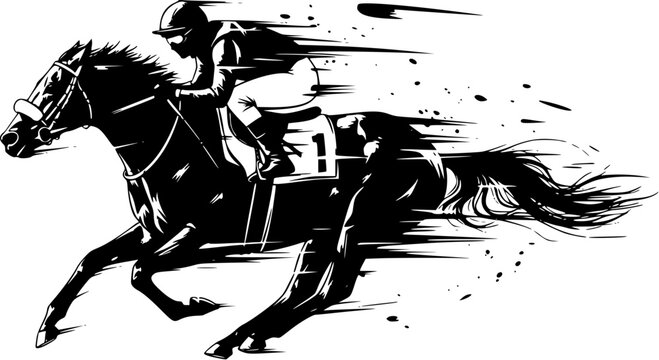 Horse Racing Jockey Silhouette with Speed Motion Effect for Sports Design, Competition Poster, Logo, Betting Theme, T-Shirt Print and Dynamic Illustration