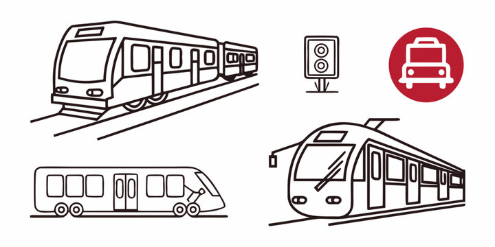 Public transportation vehicles and traffic signal train tram traffic light