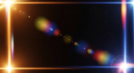 Obraz premium Cinematic lens flare background with light leak effect and dark vignette
