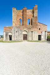 Fototapeta premium San Galgano abbey ruins in sunny Tuscany, Italy