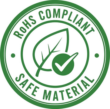 RoHs compliant safe material seal symbol green eco-friendly leaf and check mark for environmental protection concept