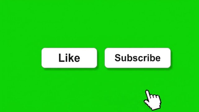 Social media buttons with like and subscribe on green background symbolizing online engagement and interaction