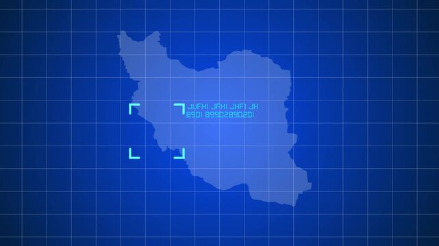 Iran map of blue digital frame HUD, GUI, UI interface technology radar