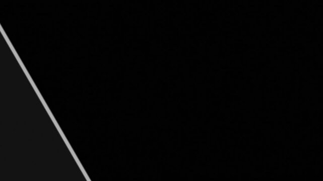 A minimalist composition featuring overlapping black rectangles with thin white lines on a white background