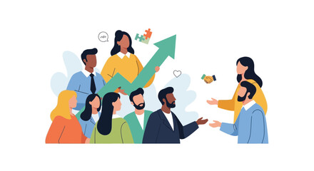 Fototapeta premium Diverse Business Team Collaboration Driving Growth and Success. Professionals engage in strategic partnership and problem-solving.