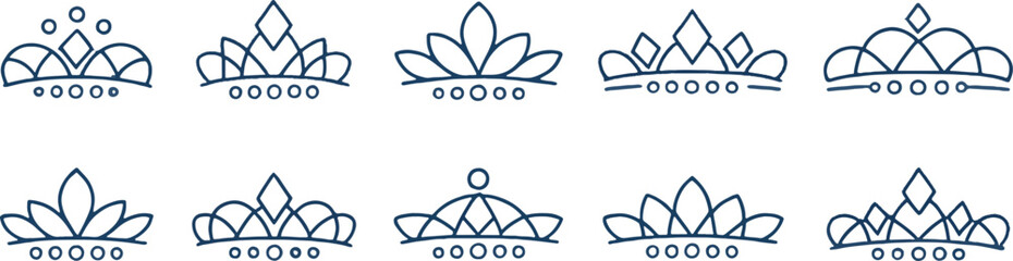 Royal crown and princess tiara line icons set with elegant jewelry designs © MAHDIHASAN