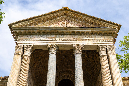 Tempietto sul Clitunno Roman temple detail in Umbria