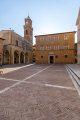 Naklejka premium Renaissance architecture in Piazza Pio II, Pienza, Tuscany, Italy