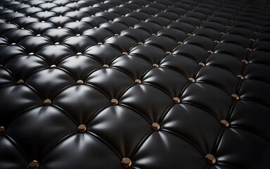 Fototapeta premium Black Leather Cushion Texture Luxury Upholstery Background Soft Pattern Surface Design