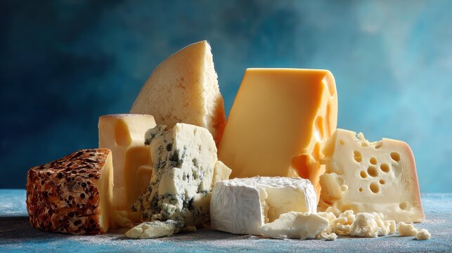 cheese platter blue background on a blue background