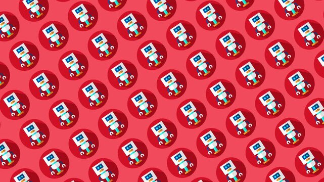 Looping Animation of white robot on red pattern background