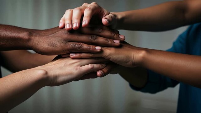 Diverse hands joining in unity and strength, embracing collaboration and connection