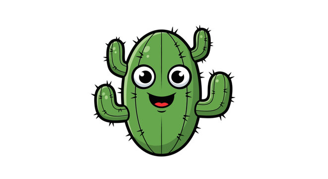 Smiling Cartoon Cactus Character Face.