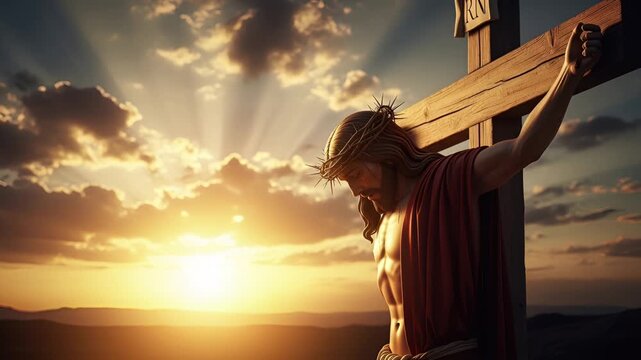4k cinematic jesus crucifixion sunrise dramatic silhouette