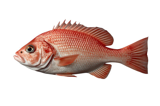 Red snapper fish swimming, showing vibrant red scales, fins, and tail on a transparent background