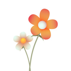 Obraz premium Two stylized flowers with orange and white petals on a clean white background, illustrating simplicity and natural beauty.