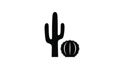 Black cactus and barrel cactus graphic as a bold silhouette © Md