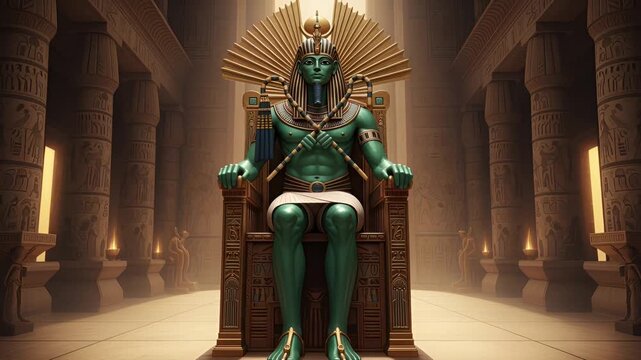 Cinematic statue of ancient pharaoh in golden throne 4k footage
