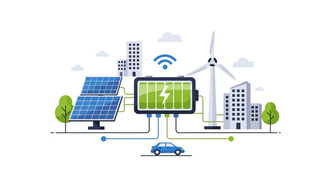 Green Energy Smart City: Solar & Wind Power with Battery Storage and EV Charging
